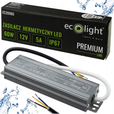 ECOLIGHT Hermetický LED zdroj 12V 60W IP67 voděodolný EC20980