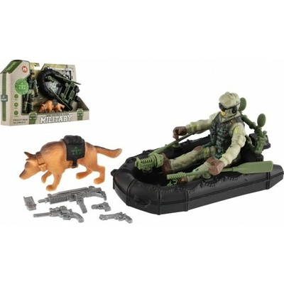 Teddies Vojenská sada plast čln, vojak, pes s doplnkami