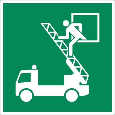 Značka Únikové okno, ISO 7010, fólia, fotoluminiscenčná, samolepka, 200 x 200 mm, BJ = 5 ks