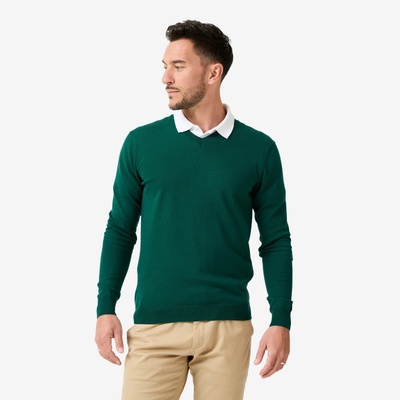 Inesis pánsky golfový pulóver CW100 s výstrihom do V zelený