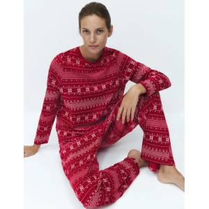 Marks & Spencer Пижамена комплект от чист памук с печат Marks & Spencer червена Marks & Spencer | Cherven | ЖЕНИ | S