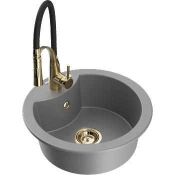 Mexen Diego гранитна кухненска мивка с едно корито с кухненски смесител Aster, сива - 6512-71-73450-57-G (6512-71-73450-57-G)