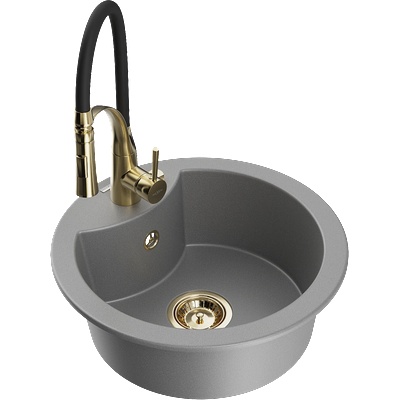 Mexen Diego гранитна кухненска мивка с едно корито с кухненски смесител Aster, сива - 6512-71-73450-57-G (6512-71-73450-57-G)