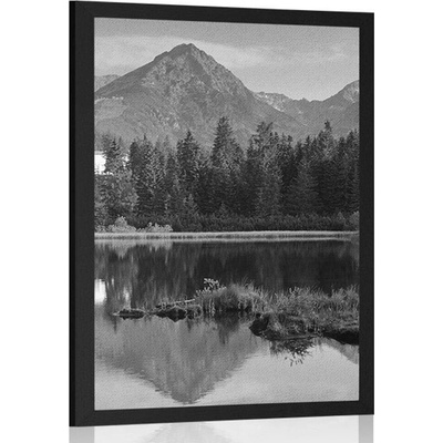 Plakát nádherné panorama hor u jezera v černobílém provedení - 30x45 white