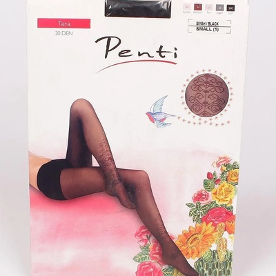 Чорапогащник в черен цвят с красиви орнаменти - 20 den