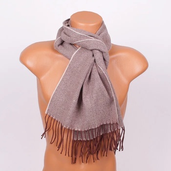 Image 1 of Стилен зимен мъжки шал в бежови нюанси и кафяви ресни