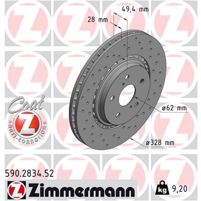 ZIMMERMANN Brzdový kotúč 590.2834.52