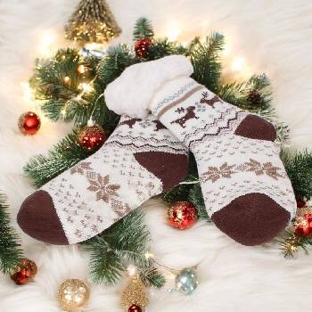 Детски зимни чорапи в бяло с коледни мотиви