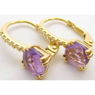 Klenoty Budín dámské klasické zlaté náušnice se zirkony a fialovými ametysty HK2242