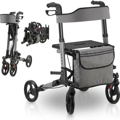 Juskys Zdravotné chodítko Vital 51034, hliníkový rolátor, so sedadlom, skladací, ľahký, výškovo nastaviteľný, 65 x 68 x 80 až 98