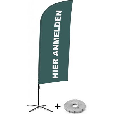 Jansen Display Kompletní sada reklamní vlajky ve tvaru křídla, Přihlášení, šedá, německy Křížová Základna, 1273 x 3030 mm