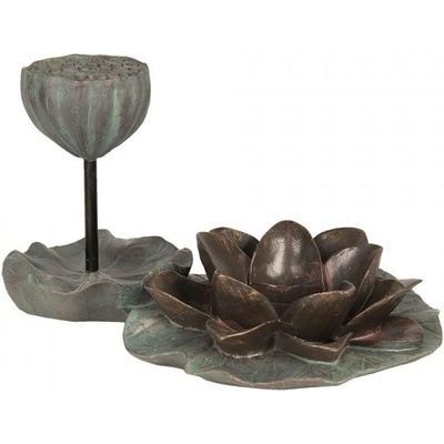 Zeleno hnědý dekorační svícen ve tvaru kvetu- 10*8*33 cm – 26x17x14 cm