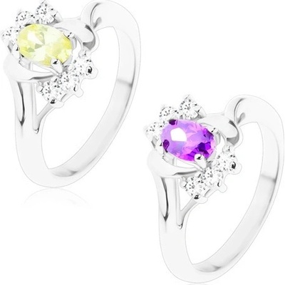 Šperky eshop prsten se zahnutými rameny broušený ovál zirkonové a lesklé obloučky V10.08 Fialová