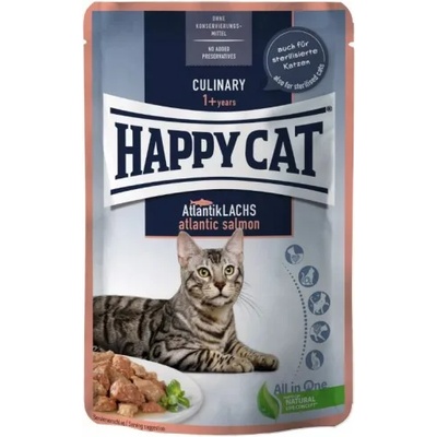 Happy Cat MIS Culinary Adult Atlantic Salmon - паучове за кастрирани котки, с атлантическа сьомга, 85 гр, Германия - 70618