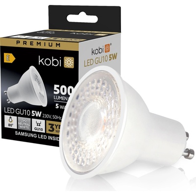 Kobi Žiarovka LED 5W, GU10, 4000K, 500lm, Ra 80, 80° PREMIUM