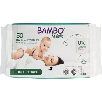 Bambo Nature Биоразградими мокри кърпички без аромат Bambo Nature, 50 броя, твърд капак (1000011933)