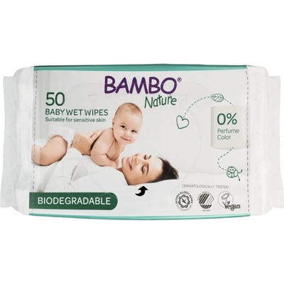 Bambo Nature Биоразградими мокри кърпички без аромат Bambo Nature, 50 броя, твърд капак (1000011933)