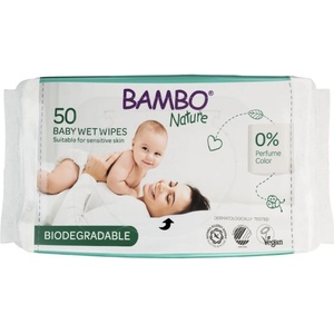 Bambo Nature Биоразградими мокри кърпички без аромат Bambo Nature, 50 броя, твърд капак (1000011933) - baby