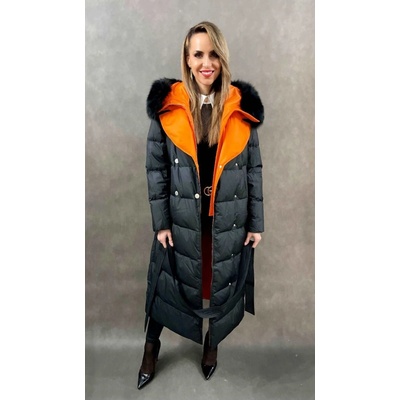 Max Original Leather páperový kabát s kožušinou Y-3175 black/orange