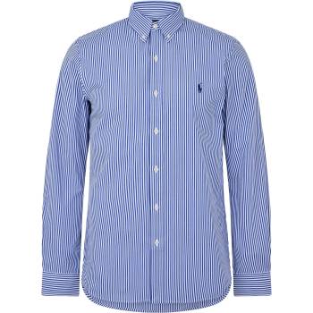 Image 1 of Ralph Lauren Stripe Poplin Slim Fit Shirt - Blue/White 009