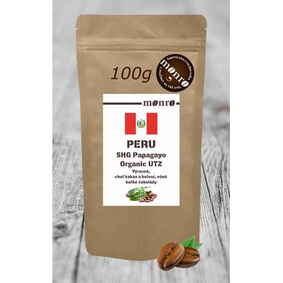 Monro Káva Peru SHG Papagayo Organic UTZ 100% Arabika zrnková 100 g