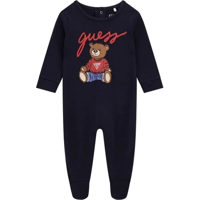 Guess Дълго бебешко боди за новородено момче в тъмно син цвят с голямо цветно мече Guess