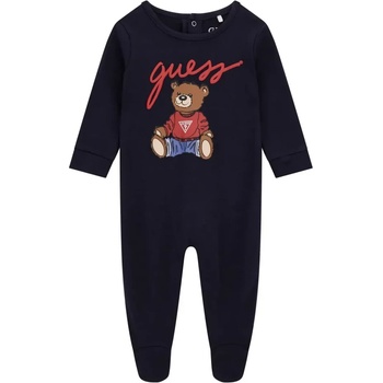 Guess Дълго бебешко боди за новородено момче в тъмно син цвят с голямо цветно мече Guess