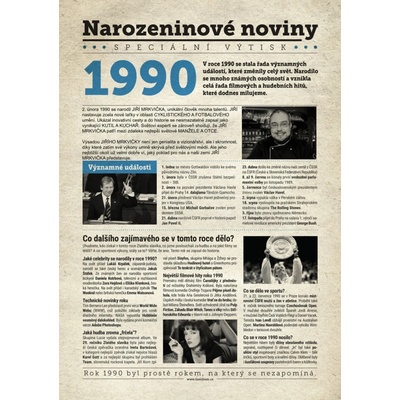 Narozeninové noviny 1990 s vlastním textem a fotografií S textem
