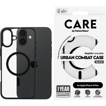 Image 1 of Panzer Гръб CARE by PanzerGlass за iPhone 16 Plus, Flagship Case Urban Combat Black Frame and MagSafe