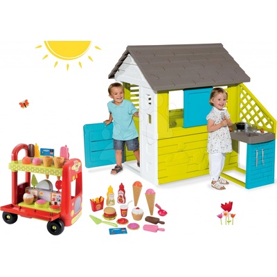 Smoby set domeček Pretty Blue a Écoiffier vozík Délices a košík 810703-12