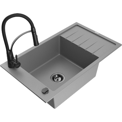 Mexen Elias гранитна мивка с 1 отделение с отцедник и кухненски смесител Aster, сив - 6511-71-73450-70-B (6511-71-73450-70-B)