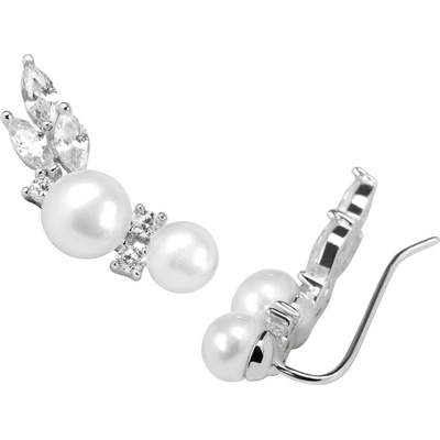 JwL Luxury Pearls Podélné stříbrné náušnice s pravými perlami a krystaly JL0300