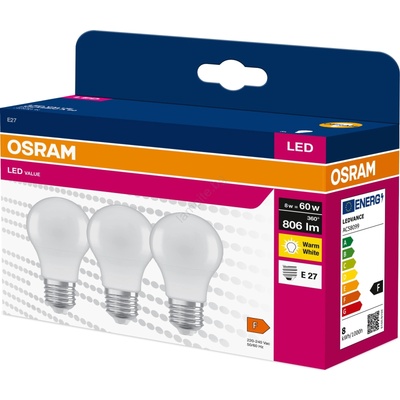 OSRAM Комплект от 3 LED крушки A60 E27, 8W, 230V, 3000K - Osram (P227952)