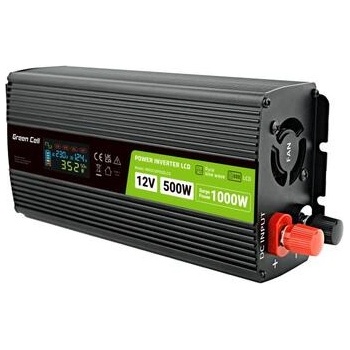 Green Cell Инвертор green cell, 12/220v, dc/ac, 500w/1000w invgc12p500lcd lcd, Чиста синусоида (gc-inv-12v-500w-gcp500lcd)