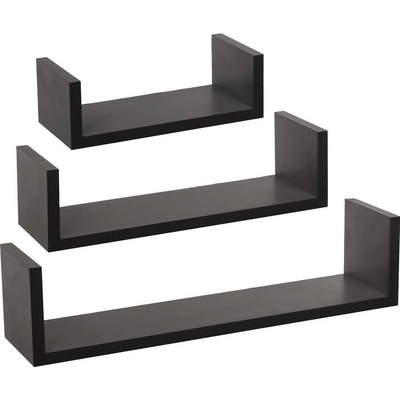 Sada 3 černých nástěnných polic Edge z MDF na knihy a dekorace do obýváku nebo pokoje