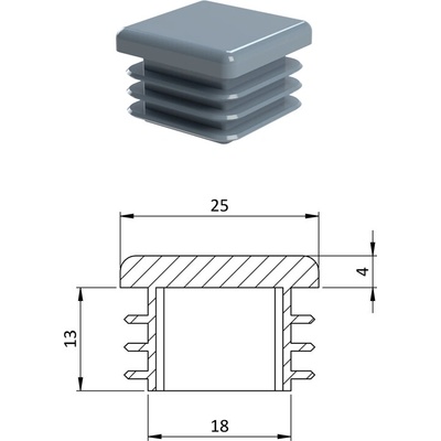 Kovoinox Krytka plastová 25 x 25 mm, šedá