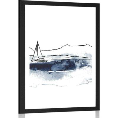 Plakát s paspartou jachta na moři - 20x30 white