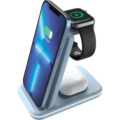 CANYON WS-304, Foldable 3in1 Wireless charger, with touch button for Running water light, Input 9V/2A, 12V/1.5AOutput 15W/10W/ (CNS-WCS304BL)