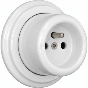 Elhard - Битова стенна керамична ретро розетка с рамка, 230 V, бяла (EF0054B)
