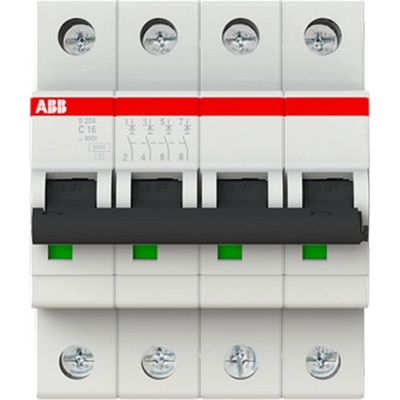 ABB Автоматичен прекъсвач ABB S204-C16 - 4 P, 16 A, 6 kA (2CDS254001R0164)