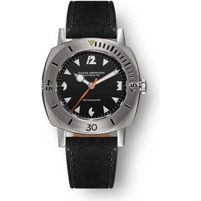 Nivada Grenchen Depthmaster Pacman White 14102A Black Leather