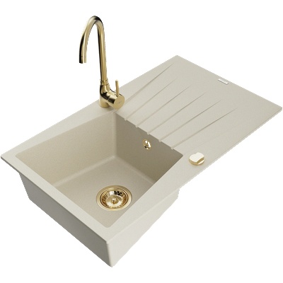 Mexen Cesar мивка за вграждане с 1 отделение и отцедник, с кухненски смесител Telma, бежов - 6514-69-670200-50 (6514-69-670200-50)