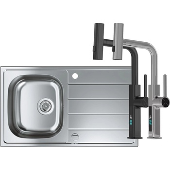 Мивка Инокс Grohe + Смесител с издърпващ се чучур, 3 вида струя и дигитален дисплей 31552SD1+VS-0354 (31552SD1+VS-0354)