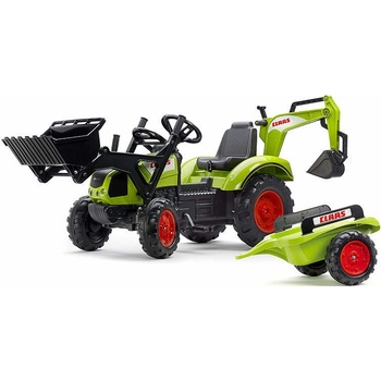 FALK Šliapací traktor Claas Arion 430 s nakladačom rýpadlom a vlečkou