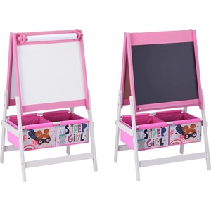 Ginger Home Статив за рисуване 3 в 1 Ginger Home - Super Girl, черна/бяла дъска и хартиена ролка (TF6004)