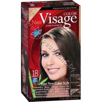 Боя за коса Visage Fashion Permanent Hair Color, 18 Dark Blond, p/n VI-206018 - Трайна крем-боя за коса, тъмно руса (VI-206018)