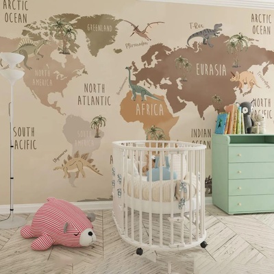 Decono Детски Фототапет Карта на Света Топли Нюанси