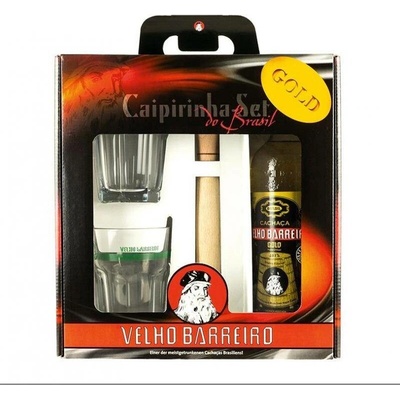 Velho Barreiro Caipirinha Gold 39% 0,7 l (dárkové balení 2 sklenice)
