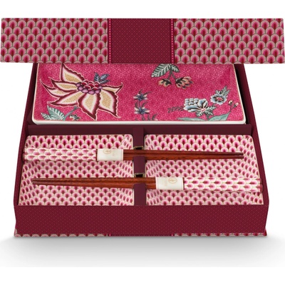 PIP Studio Sushi set Square Flower Festival Oriental tmavě růžová sada 6 ks
