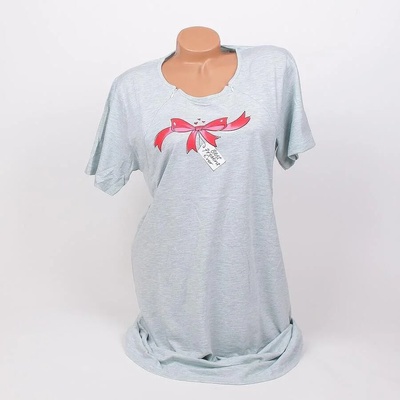 Нощница за кърмачки в бледозелен меланж с червена панделка